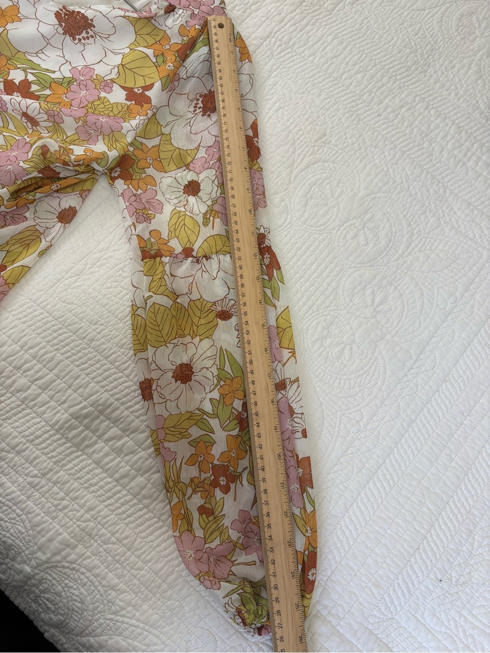 BTFBM White Floral V-Neck Long Sleeve Blouse with Pink and Orange Blooms - Picture 3 of 6